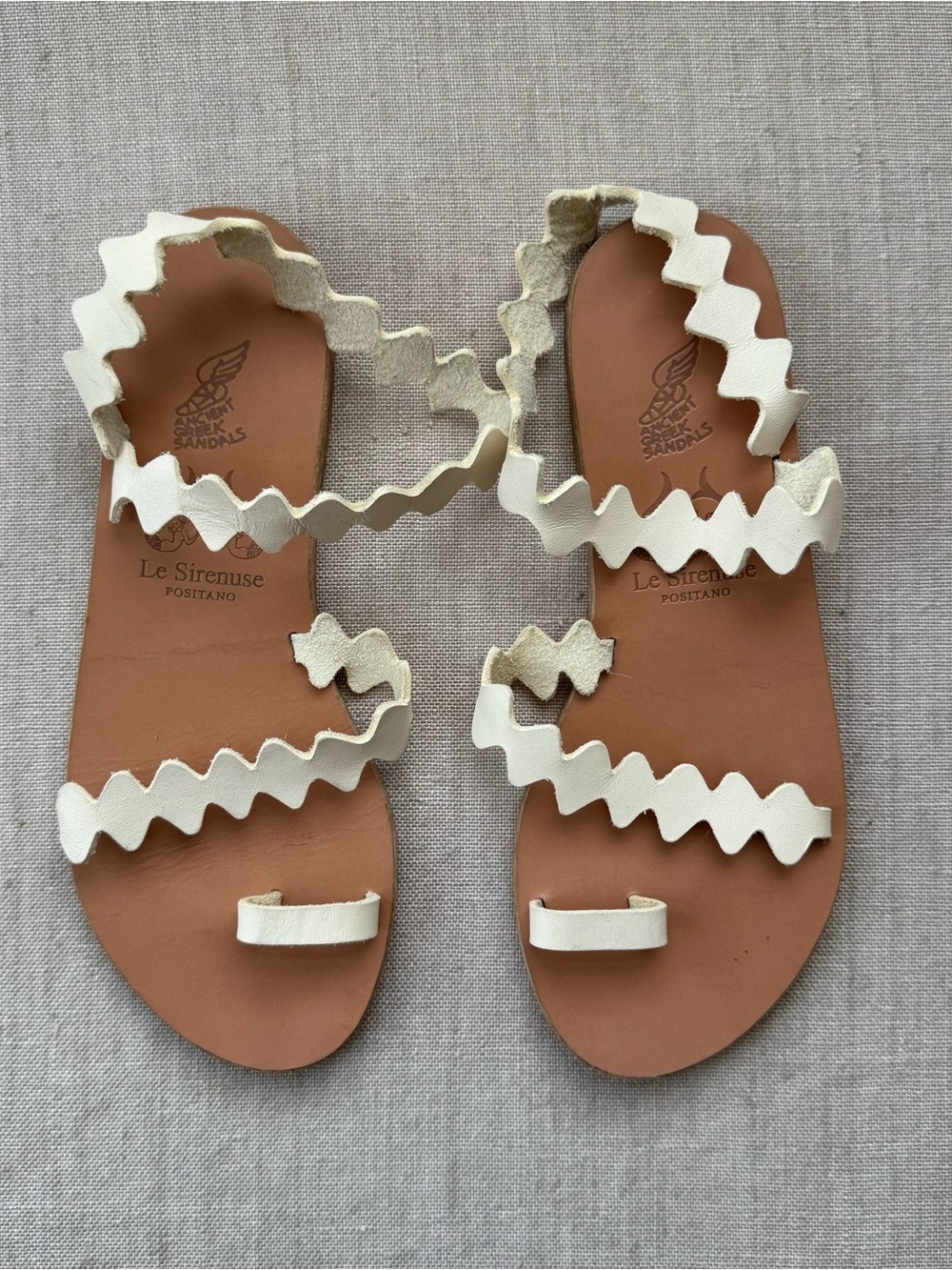 Emporio Sirenuse White Leather Zigzag Sandals